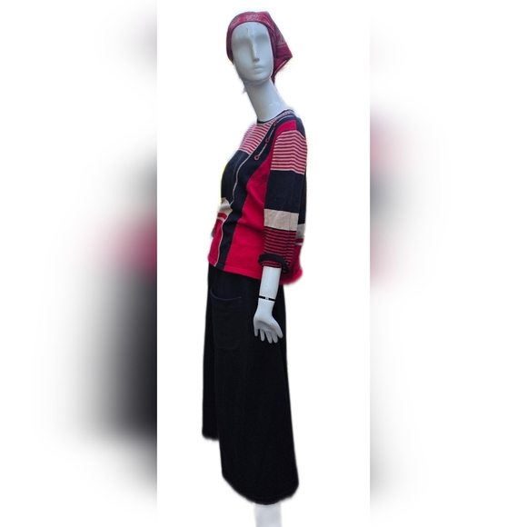 Alia Preppy Red, Black And Cream Striped Sweater,women's LG P, Cotton Blend. - Picture 5 of 11